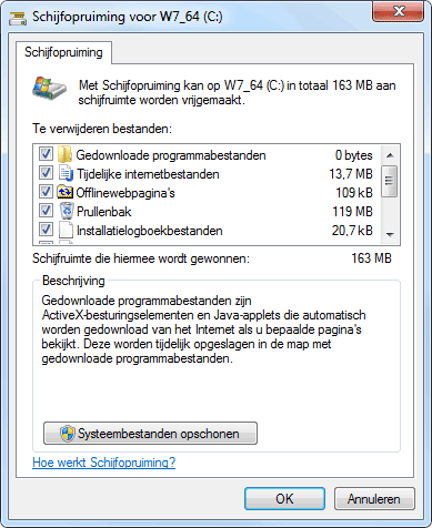 Schijfopruiming Windows 7