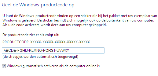 Ingrese el código del producto para activar la computadora