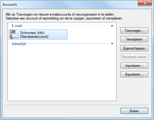 Afstellen van een internetaccount in Windows Live Mail
