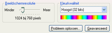 Beeldschermresolutie: 1024 bij 768 en 32 bit kleurkwaliteit